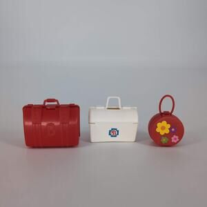 Barbie 3 Item Luggage Bundle - Red Suitcase, White Train Trunk & Red Handbag GUC